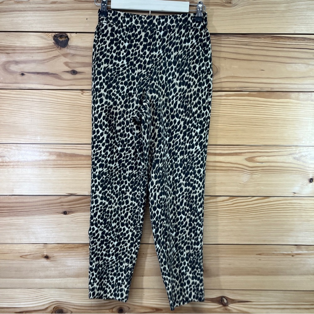 J Crew Jamie Pant 00 Animal Print Pull On Elastic Waist Poly Pockets Taper B144